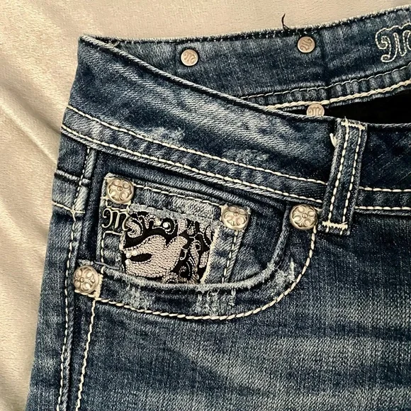 Miss Me Blue Boot Cut Jeans with Distressed Details - Picture 5 of 8